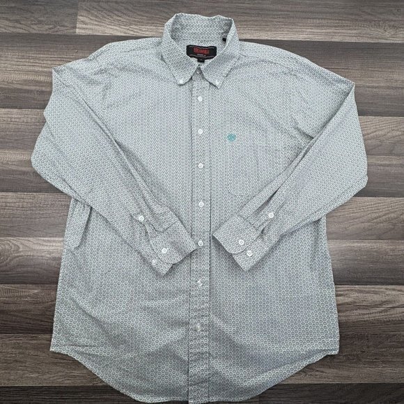 Rock and Roll Cowboy Button Down Shirt Medium Blue Floral Chest Pocket L/S‎ - Picture 2 of 9